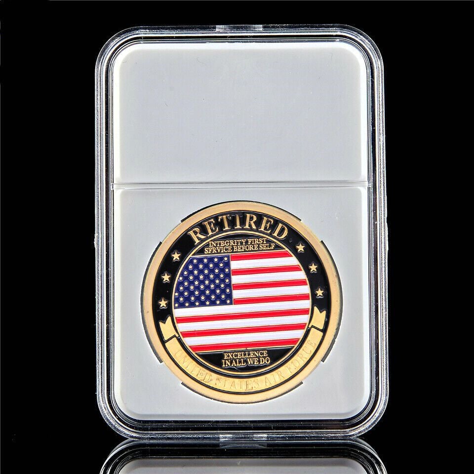 Commemorative Coin Craft USA Retired Air Corps US Army Military 1oz Gold Plated Challenge Badge W-Pccb Box