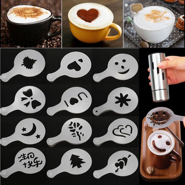 Coffee Stencil Filter Coffee Maker Cappuccino Barista Mold Templates Strew Flowers Pad Spray Art Coffee Tools 16pcs-lot XD22961