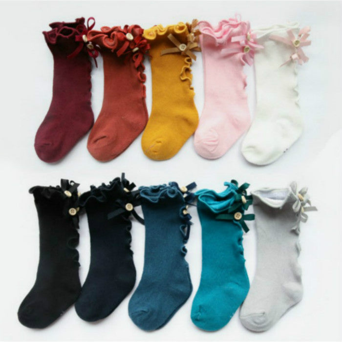 Baby Girl Luxury Socks Fashion Solid Color Bow Tube Stocking Fungus Laces Kids Socks Kids Socks 10 Colors Hot Sell 2020