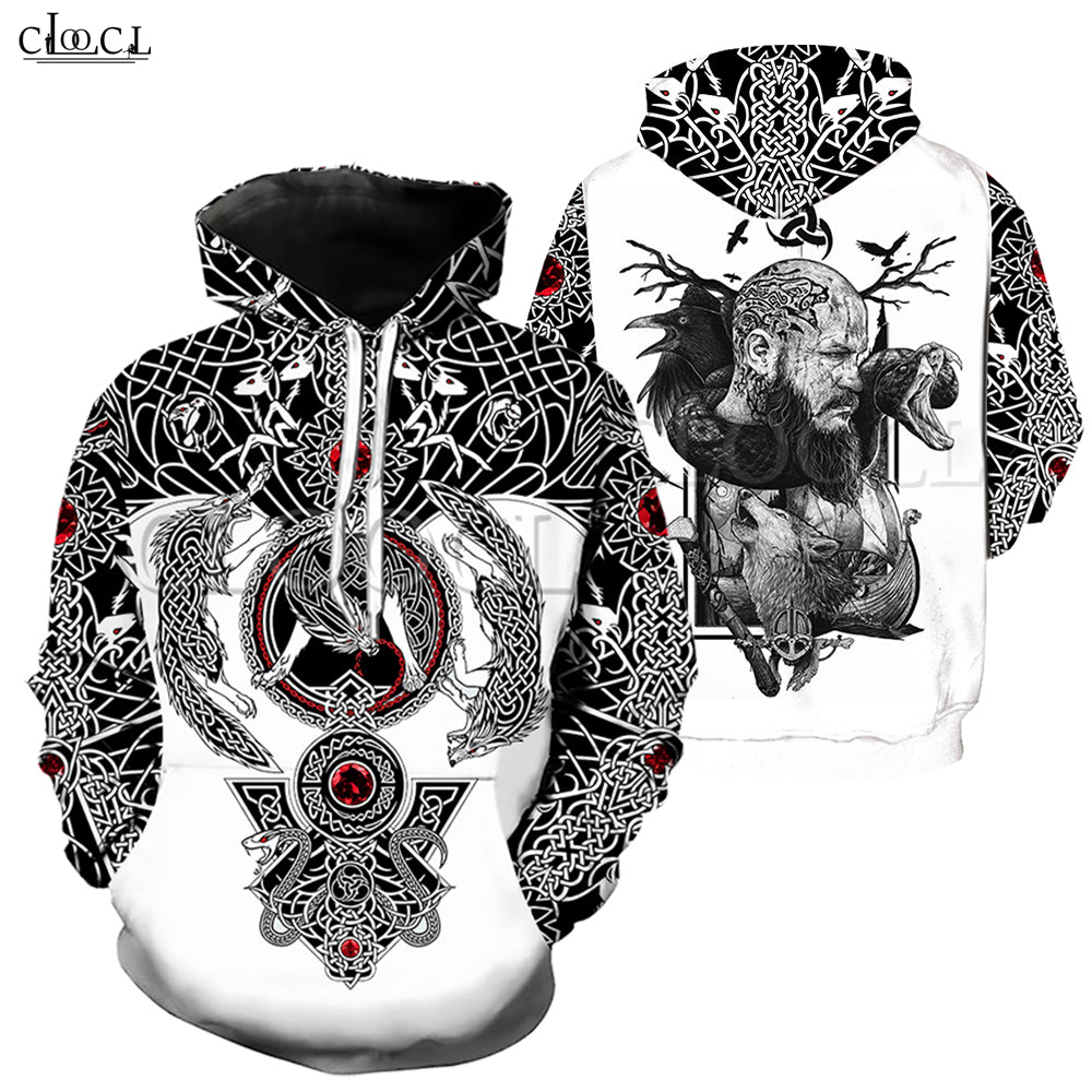 Fashion Nordic Viking Tattoo Skull Hoodie Women Men Pirates 3D Print Vikings King Casual Long Sleeve Hooded Coat Drop Shipping