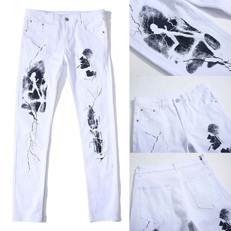 Men jeans Fashional Casual Straight jeans 3D Printing with Painting Denim pants high quality