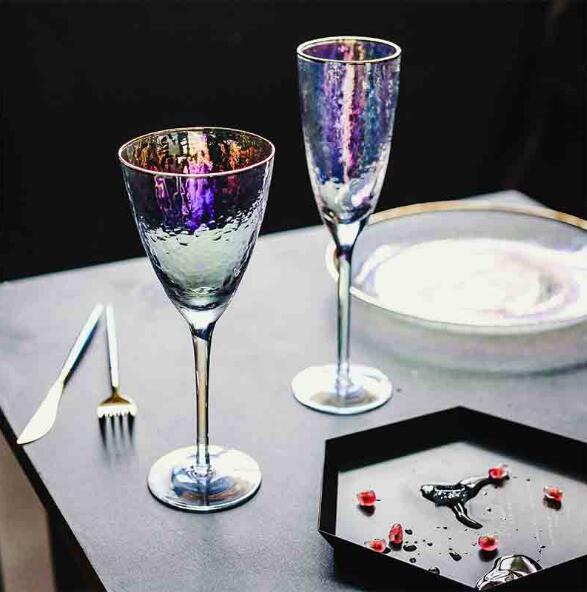 Iridescent color tripe cup Phnom Penh hammerhead brilliant glass domestic goblet red wine glass cup champagne glasses wine glass