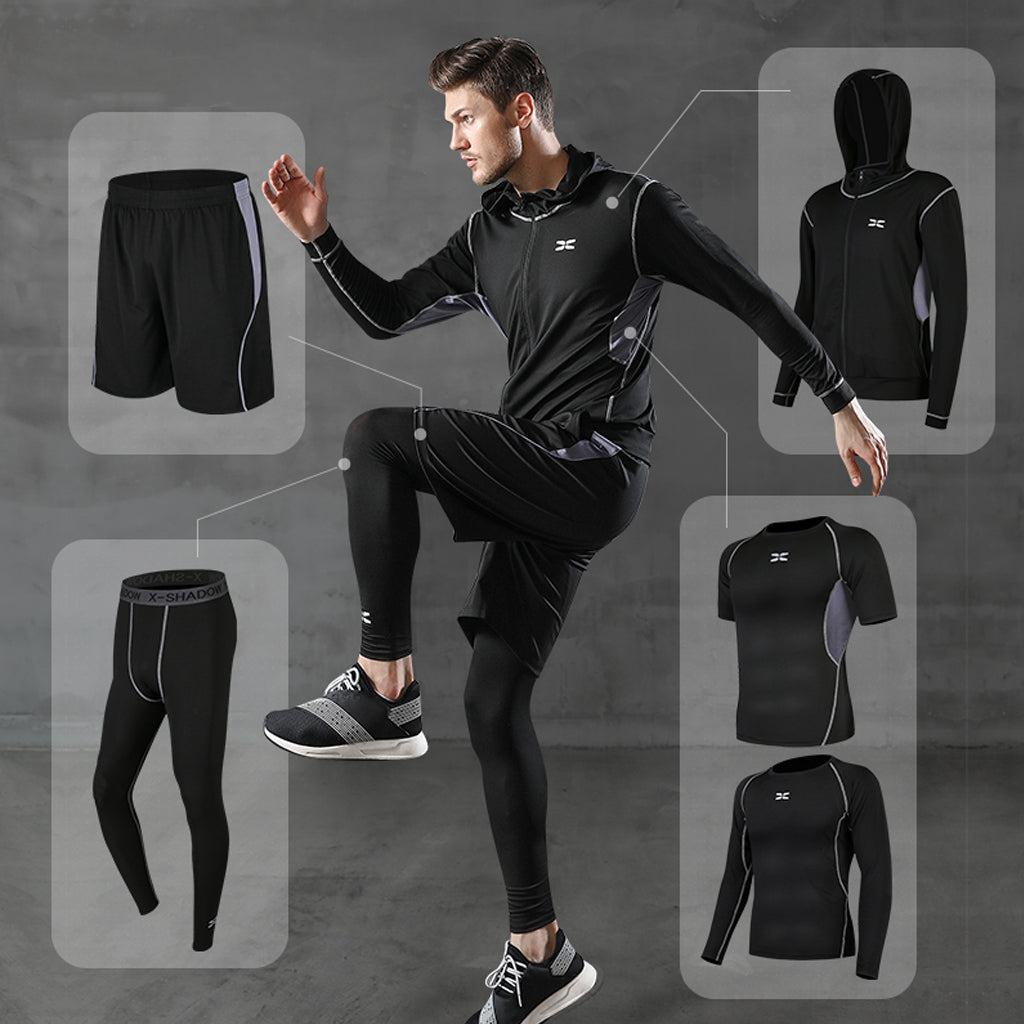 5 Pcs-Set Men&#039;s leggings running Tracksuit Gym Fitness Compression Sports Suit Clothes Running Jogging Sport Wear Exercise leggings running