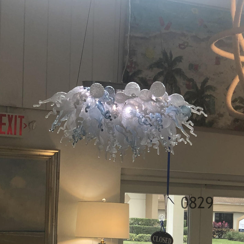 Contemporary Murano Glass Chandelier Rectangle Shape Table Top LED Bubbles Art Glass Chandelier Pendant Light Hanging Lamp