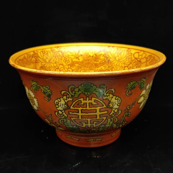 Chinese Porcelain Handmade Flowers Orange Bowls -Republic of China Mark S049