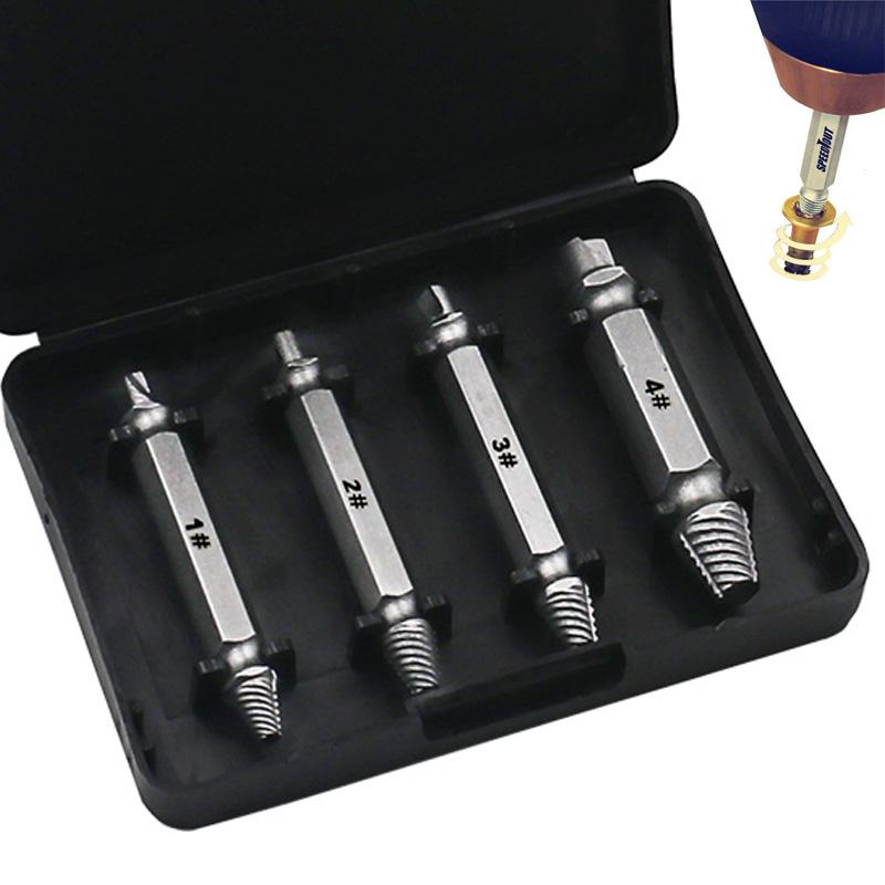 4pcs Damaged Screw Extractor Drill Bits Guide Set Broken Speed Out Easy out Bolt Stud Stripped Screw Remover Tool