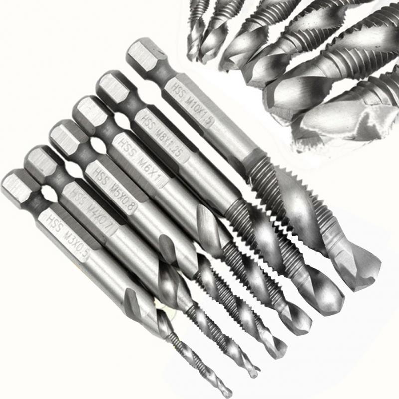 1-4&#039;&#039; Hex HSS High Speed Steel Thread Spiral Screw M3 M4 M5 M6 M8 M10 Metric Composite Tap Drill Bit Tap 6pcs-set