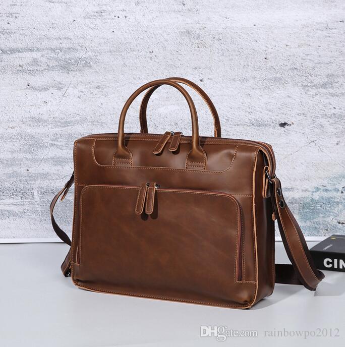 Factory wholesale men bag leather portable briefcase retro crazy horse leatheres laptop bags cross multifunctional leathers shoulder handbag