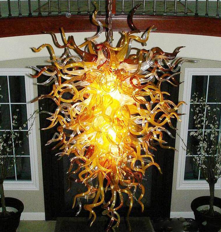 Amber Color Special Retro Flush Mount Ceiling Lights Handmade Blown Glass Art Chandelier for Home Decoration LED Bulbs