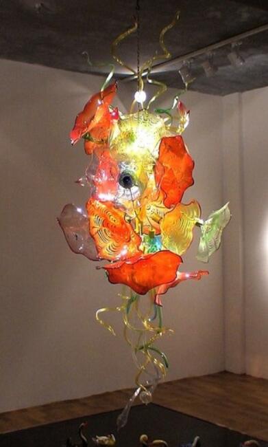 Popular Style Murano Glass Flower Chandelier Lighting LED Light Source Art Decoration Hand Blown Glass Art Plates Chandelier Light