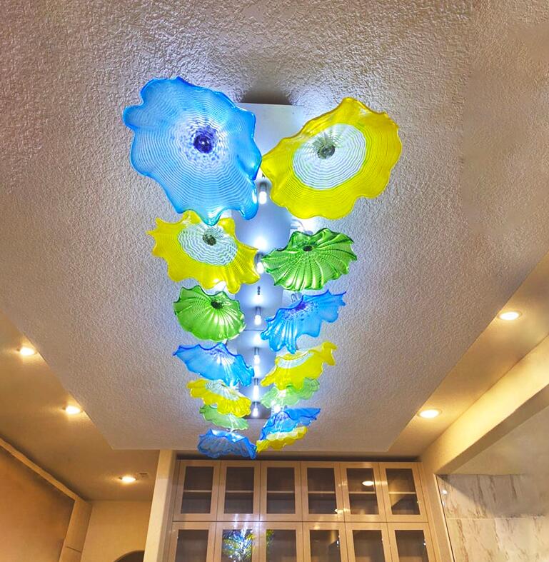 Italy Design Murano Colored Ceiling Lights American Style Glass Plates Ceiling-Lamp Modern LED Flower Chandelier for Art Deco