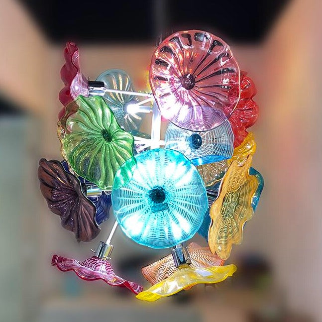 Murano Flower Chandelier Light Bedroom Living Room Dining Room Art Decorative Hand Blown Glass Plates Chandelier Led Light Fixtures