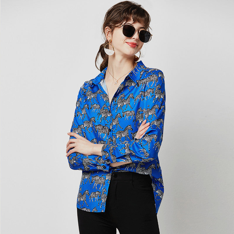 Brand Fashion Animal Zebra Print Women Blouses Loose Leisure Long Sleeve Blouse Shirt Turn Down Collar Ladies Tunic Tops Blusas