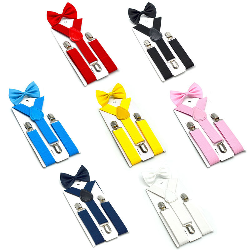 2 Pieces Set Kids Suspender Tie Sets Baby Boys Girls Braces Elastic Suspenders with Bow Tie Children&#039;s Accessories