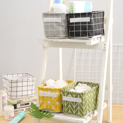 Small Canvas Storage Bins Cute Mini Foldable Cotton Linen Fabric Basket Box Desk Items Organizer Bags 122105