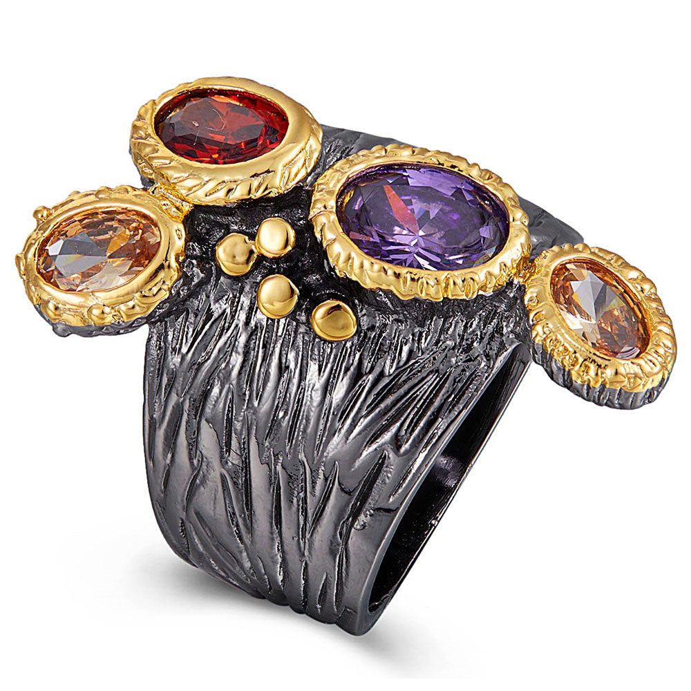 Very Large Wide Finger Ring for women Multi Zirconia stone Jewelry Purple Crsytal Female Accessories Big Rings Jewellery