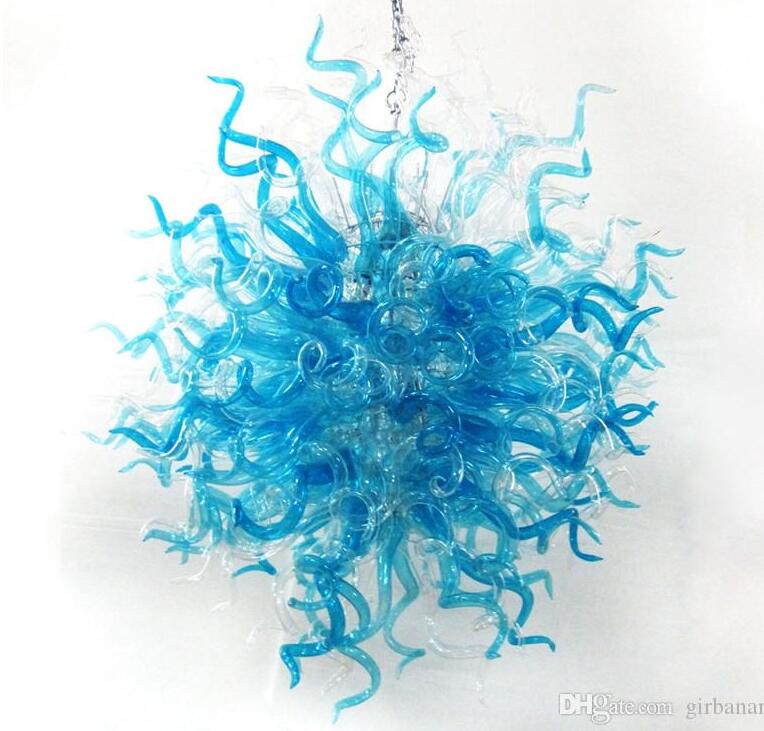 Hot Sale Blue and Clear Glass Chandelier Tiffany Art Blown Glass American Style Chandelier for Home Decoration LED Bulbs Free Shipping