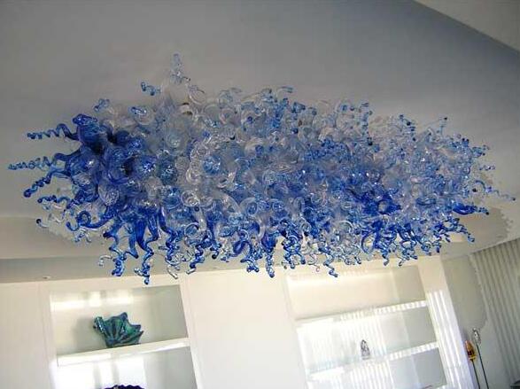 Latest Blue Glass Ceiling Chandelier LED Flush Mount Lighting Fixtures Living Room Dining Room Art Deco Modern Chandelier with Led Bulbs