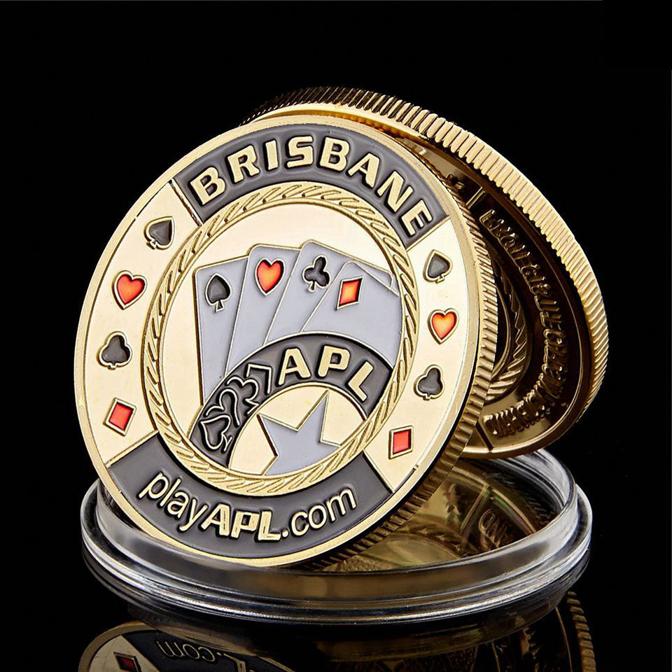 Metal Craft Chip Poker Game Guard Card Protector Coin National Pastime Gold Plated With Round Case