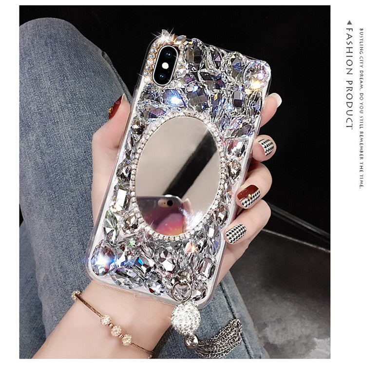 Tassel Glitter Diamond Flower Back Cover Bling Bling Full Protective Makeup Mirror Shell for iPhone 11 Pro Samsung Note10 S10 Note9 A10 M10