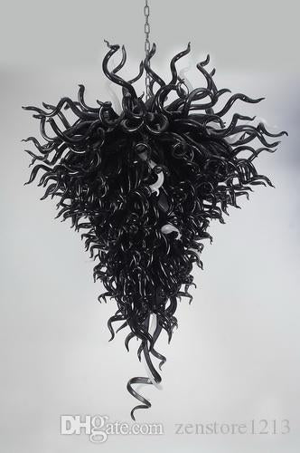 Top Designed Black Blown Glass Chandelier Light Foyer Decor Black Glass Shade Chihuly Style Art Chandelier with LED Bulbs