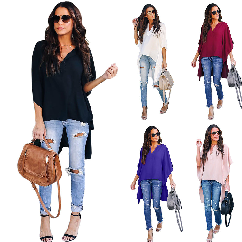 Womens Tops and Blouses Solid White Chiffon Blouse Office Shirt 2020 Short Sleeve Women Shirts Clothes SY251989