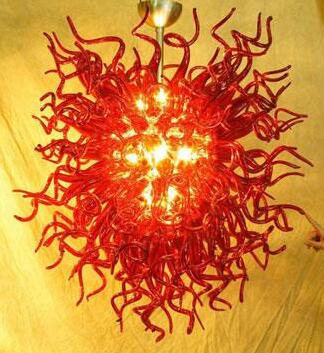 Modern Design Lamps Mini Size Wedding Centerpieces Hotel Lobby Pure Red Colored Hand Blown Glass Chandelier Lighting with LED Bulbs