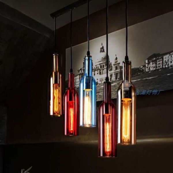 Pendant Lamps Vintage LED chandelier E27 Red Wine Bottle Glass Light Restaurant Cafe Bar Hotel Hanging Lamp