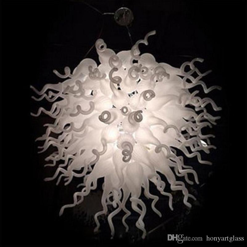Fancy Middle Size Milk White Hand Blown Glass Art Chandelier Brass Chandeliers Murano Modern for Hotel Office Decor