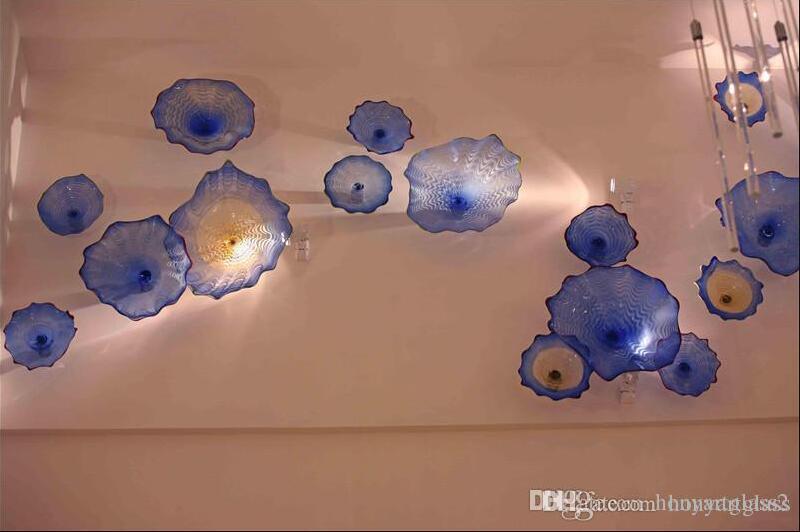 Blue Wall Decoration Flower Art Europe Style Mouth Blown Murano Glass Plates for Fireplace Stair Wall Ceiling Decor