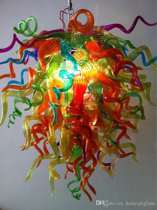 Free Shipping AC Led Bulbs 110v-240v Cheap Crystal Art Deco Blown Colored Glass Chandelier Decoration