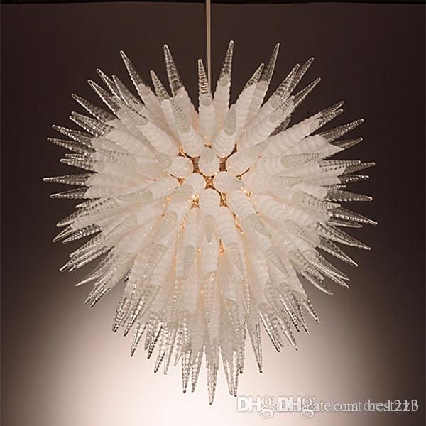 Artistic Chandelier Lighting Spiral Shape 38 Inches Height LED Bulbs Hand Blown Glass Chandelier Pendant Lights White and Transparent