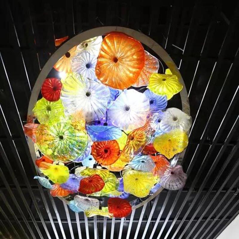 Colored Glass Ceiling Lighting Blown Glass Plates Art Light Contemporary Murano Glass Flower Chandelier for Home Decor