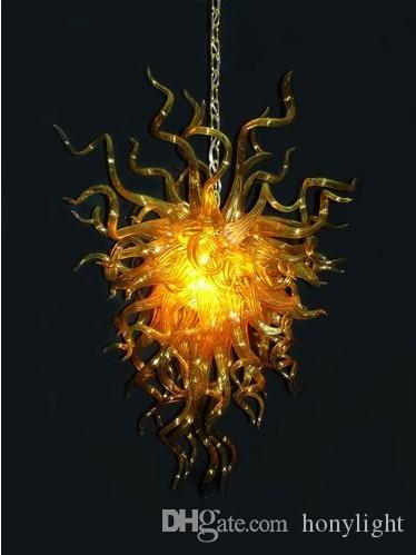 American Style Chandelier Hotel Lighting Ceiling Fan Light Contemporary Art Light LED Bulbs Hand Blown Golden Glass Pendant Lighting