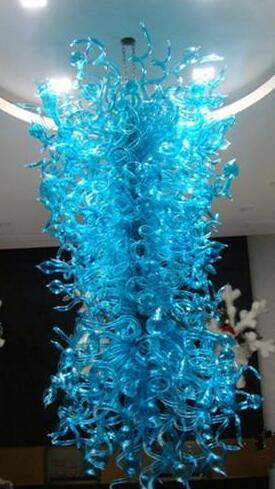 Wholesale Oversize Lamps Modern Blue Colored Chandeliers Hand Blown Murano Glass LED Bulbs Pendant Light Large Hotel Lobby Chandelier