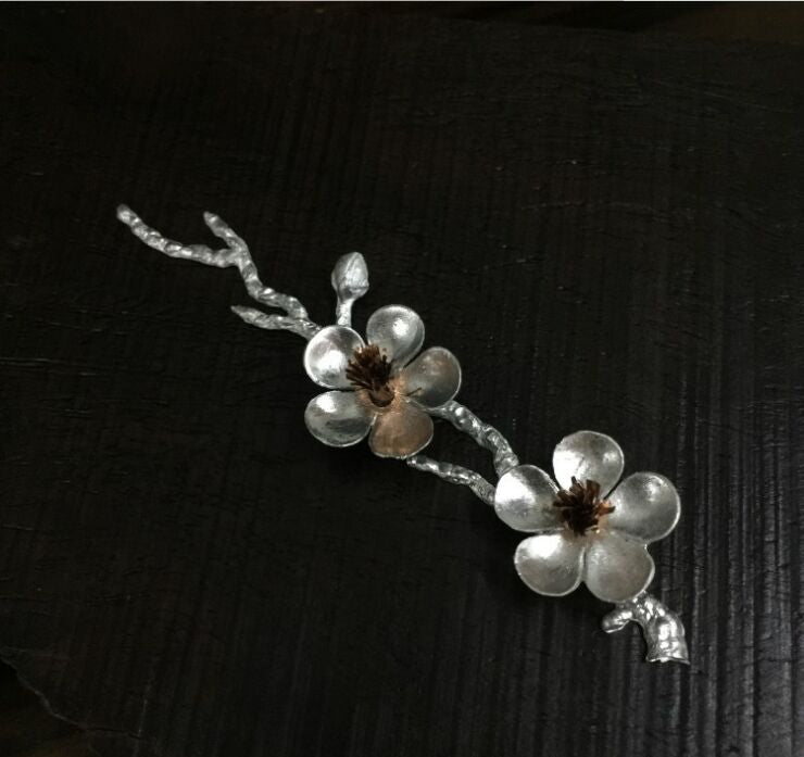 2PC-set Tin decoration plum tin piece fair cup cushion decal decoration silver tin cup tea set product category kung fu tea pet