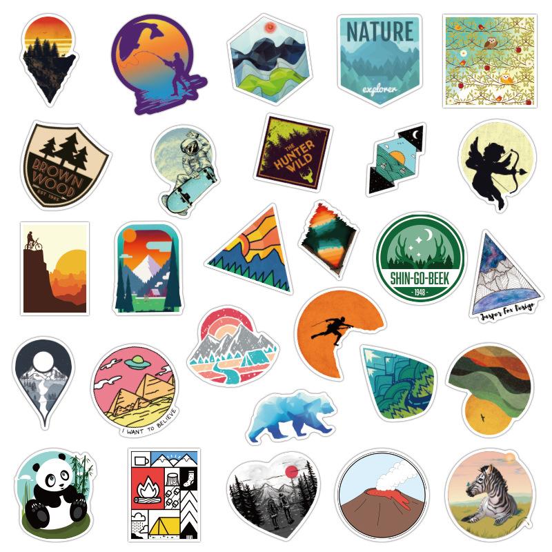 50PCS Outdoor Landscape Graffiti Sticker Suitcase Car Skateboard Waterproof Notebook Refrigerator Skateboard Sticker