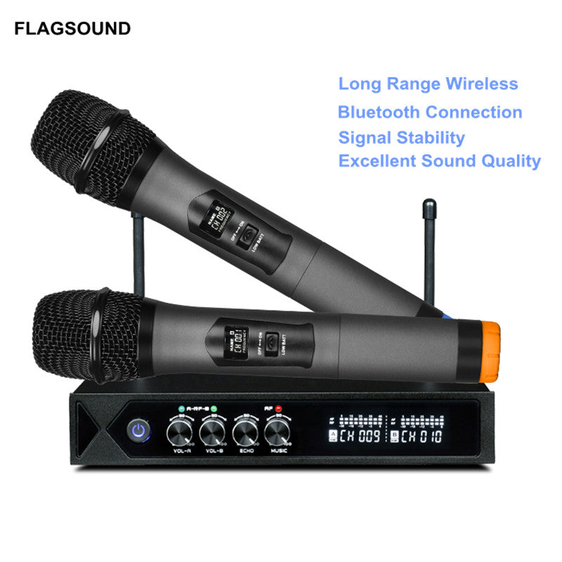 S-9 UHF Bluetooth Wireless Microphone System Adjustalbe Bass Echo Microfon For 3 Vocalists Sing Karaoke Home Karaoke Microphone Professional