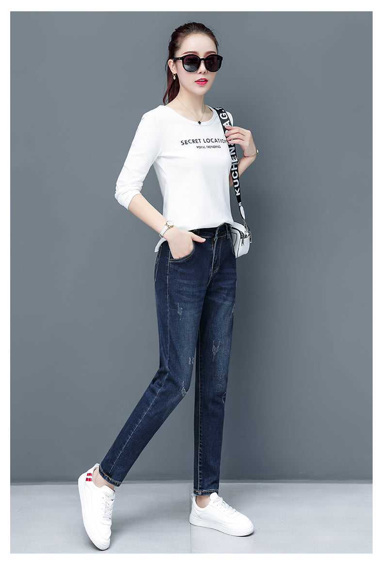 Jin Yi Lai French Chic Elastic Waist Seven Ra Office And Leisure Solid Color