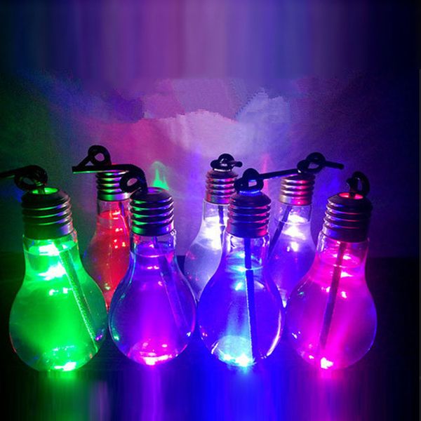 Summer LED Light Bulb Cup Beverage Bottle 400ml With Lid Tea Fruit Juice Drink Water Bottle Use For Milk Tea Shop M1411