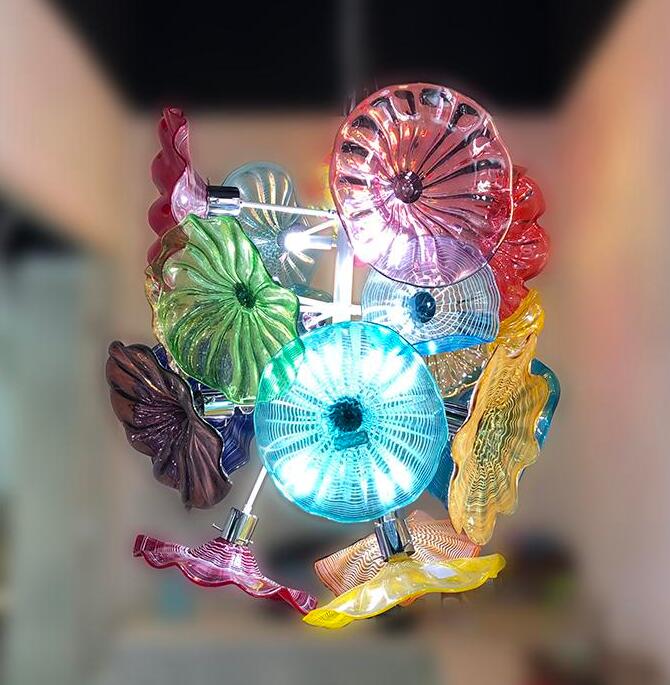 Modern Murano Colored Lamps Flower Chandeliers Lights Dining Room Art Decorative Hand Made Glass Plates Chandelier Led Light Fixtures