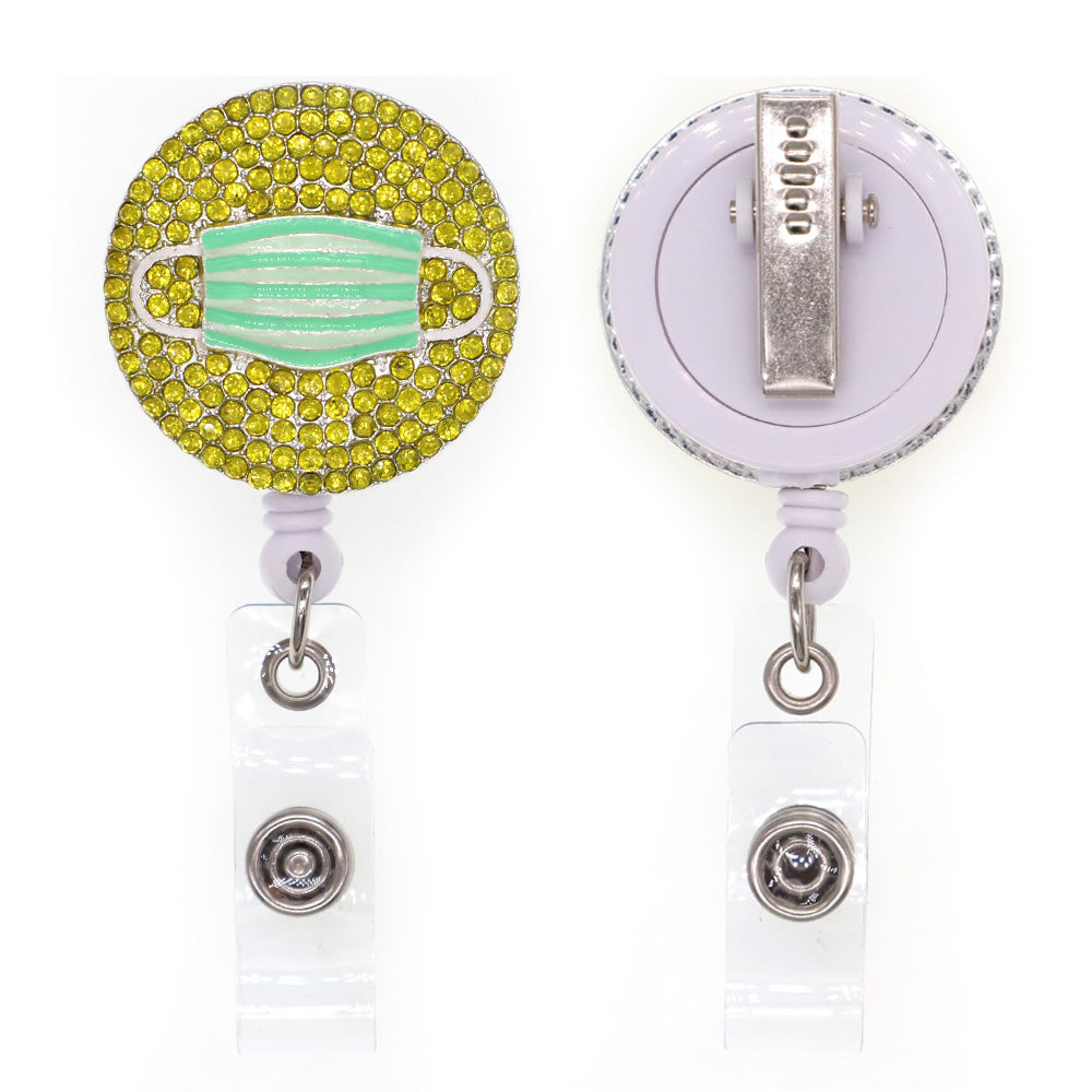 1pc -5pcs -10pcs Rhinestone Key Rings Enamel Face Masks Shape Badge Reel Retractable ID Badge Holder fOR nurse doctor hospital