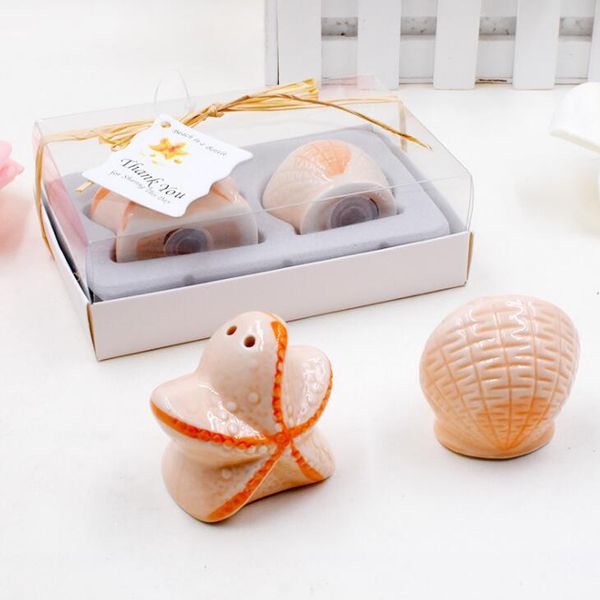 Wedding favors 200 pcs=100box Beach Theme Seashell and Starfish Salt & Pepper Shaker Bridal Shower Souvenirs Party Decor Supplies LX1289