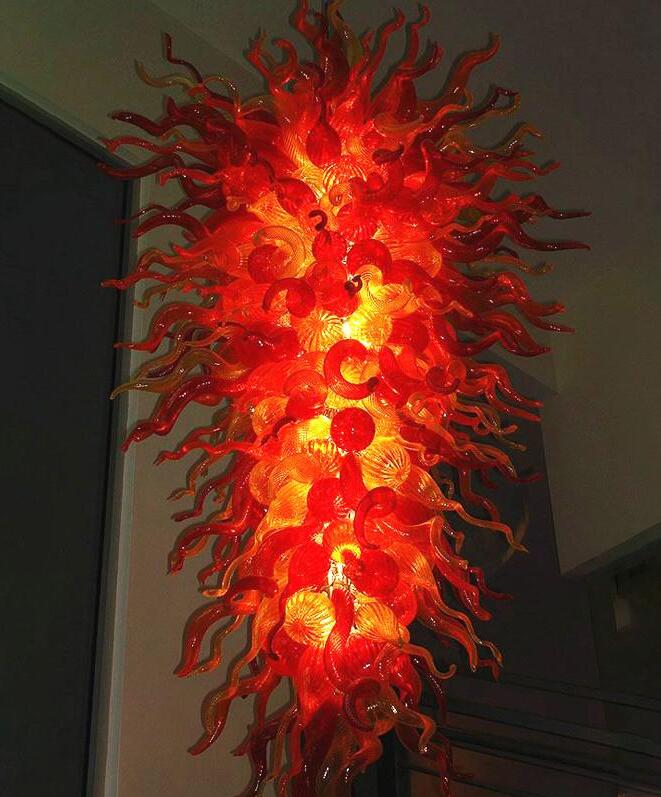 Pendant Lamps Murano Red Chandelier 60 Inches LED Bulbs Hand Blown Glass Pendant-Lamps Large Chandeliers Lighting for Home Villa Hall Art Deisgner