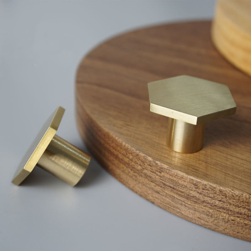 Hexagon Kitchen Cabinet Knobs and Pulls Brushed Brass Furniture Drawer Handles Pull Single Hole Dresser Knob Cupboard Door Handle