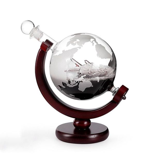 800mL Globe Wine Whisky Decanter with Finished Wood Stand Bar Funnel Wine Aerator Mini Globe Machines Bar Tools