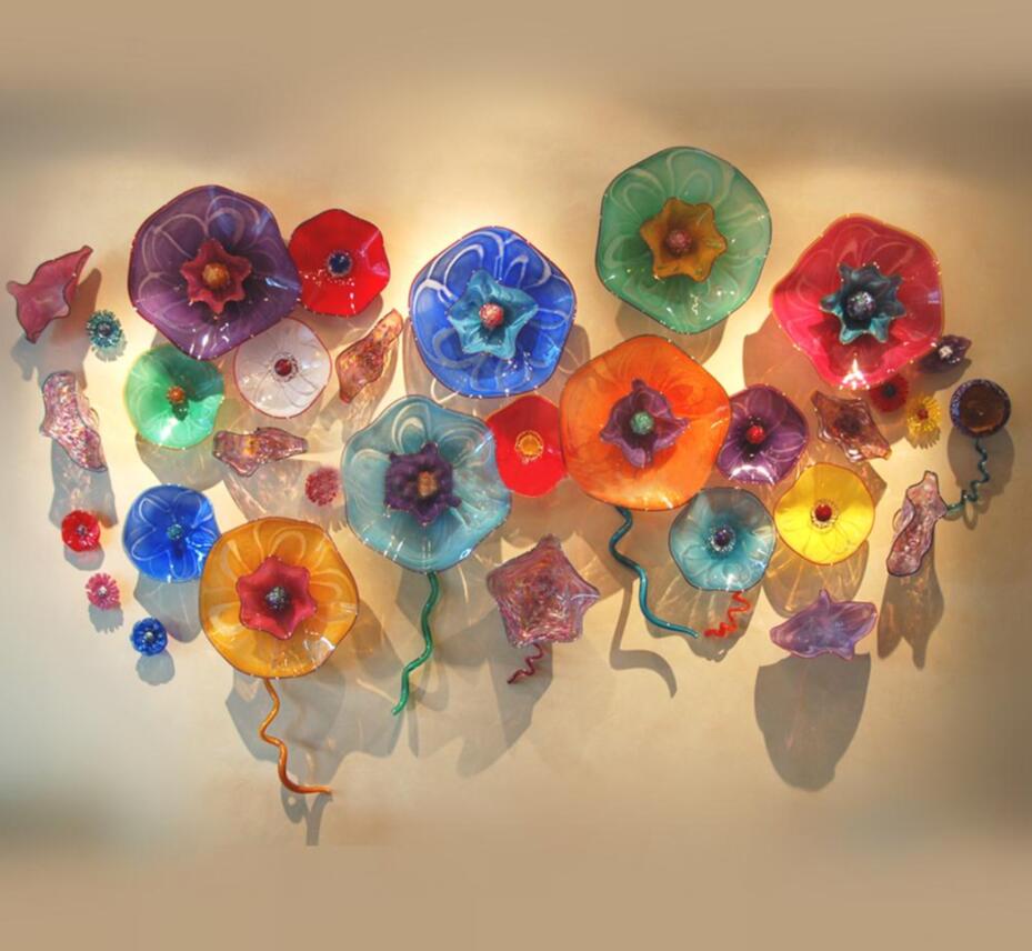 Tiffany Stained Glass Plates Wall Art Colorful Flower Glass Plates Modern Hanging Plates Wall Art for Home Restaurant Muesum Hotel Projects