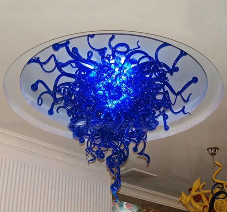Blue Glass Ceiling Lights Style Hand Blown Murano Glass High Ceiling Chandelier Art Design Ceiling Lights Fixtures with LED Bulbs