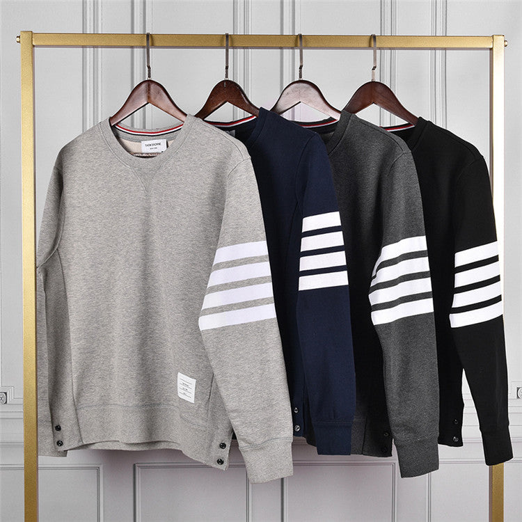 Autumn winter pure cotton Loopback Jersey Knit Engineered arm stripe thom Sweatshirt Crewneck Pullover brown men's women Sweaters