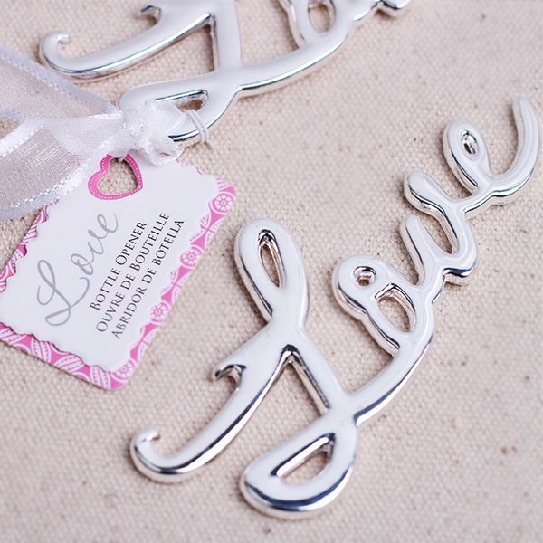 50PCS Wedding Favors Silver Glitters Love Bottle Opener Portable Metal Beer Openers Bridal Shower Party Giveaways